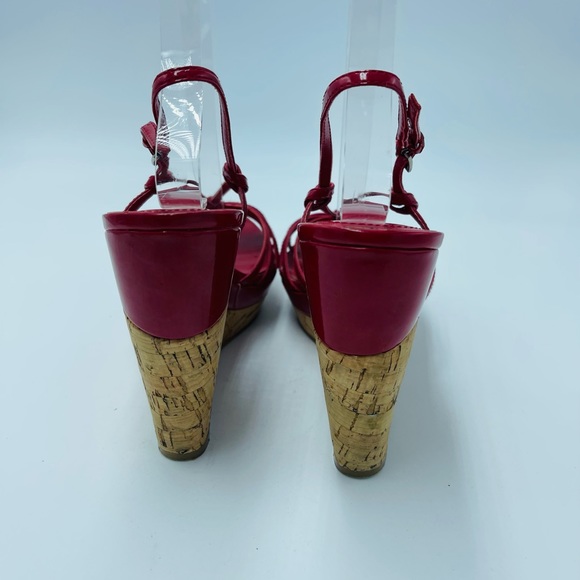 Aldo Red Patent Leather Mullti Strap Cork Sandal heel Wedges - Picture 4 of 10